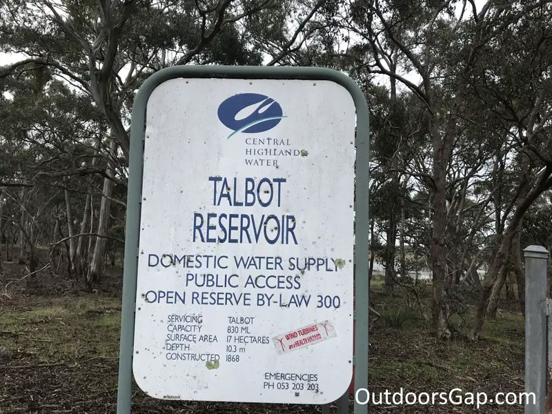 Talbot Reservoir sign at Evansford