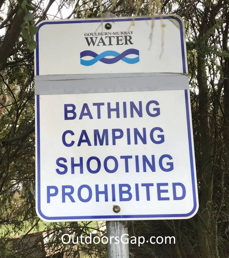 Sign saying no swimming at Hepburn Lagoon