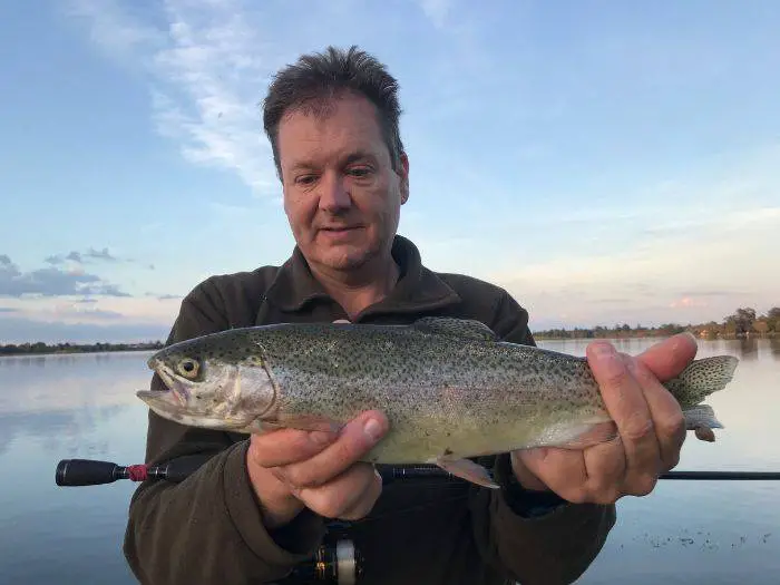 fishing Lake Wendouree with Tassie Devil lure rainbow trout