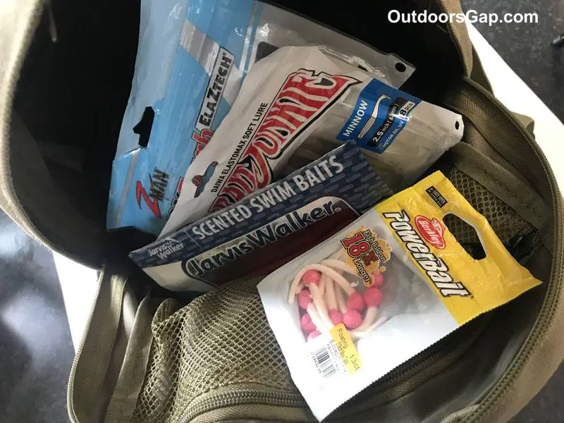 Storage options for soft plastics - fishing backpack.