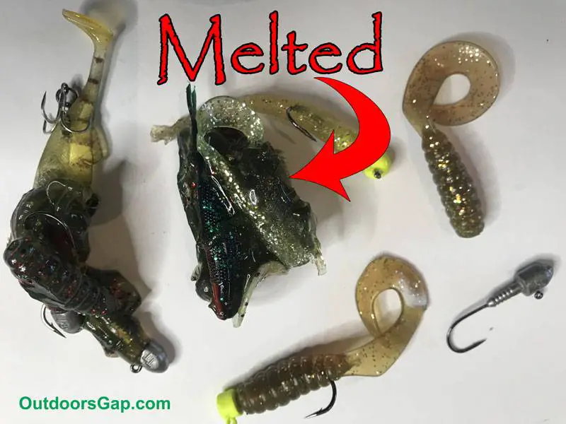 Melted fishing soft plastics.